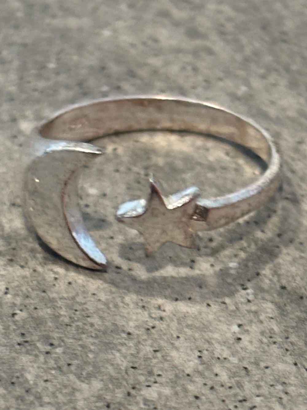 .925 Sterling Silver Crescent Moon and Star Ring Fine Jewelry